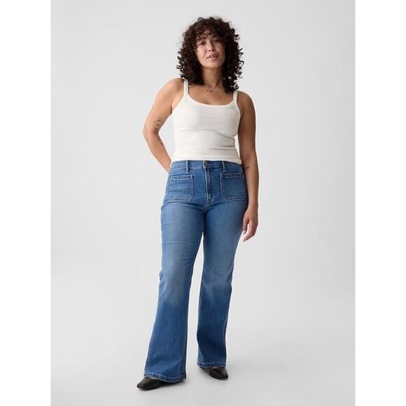 Gap Flare High Rise Jean Raw‎ Edge Medium Wash Size 20 Tall - Picture 1 of 6